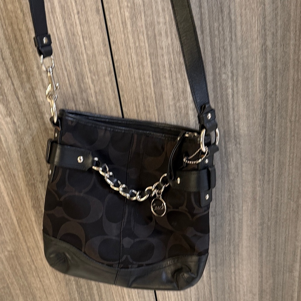 Coach Black and Silver Chain Crossbody Bag